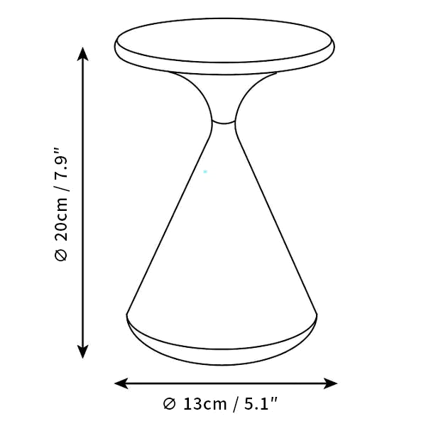 Clérachic table lamp dimension drawing, every measurement marked in centimetres and inches.