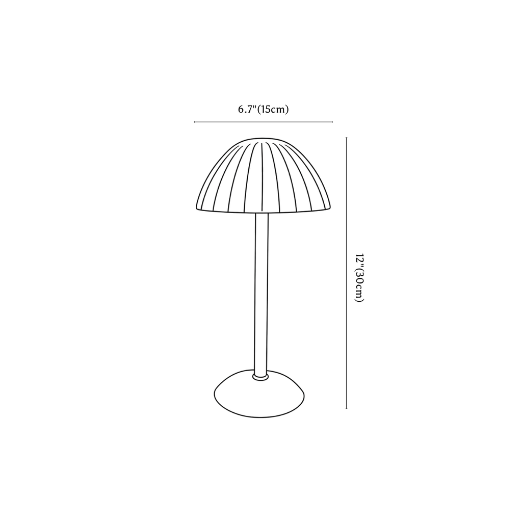 Clérachic table lamp dimension drawing, every measurement marked in centimetres and inches.