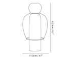 Clérachic table lamp dimension drawing, every measurement marked in centimetres and inches.