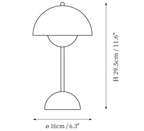 Clérachic table lamp dimension drawing, every measurement marked in centimetres and inches.
