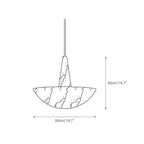 Dimension drawing of the Clérachic Cove alabaster pendant, 50 cm (19.7″) wide and 50 cm (19.7″) high, shown on its hanging rod