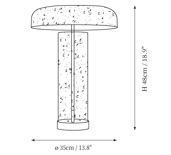 Dimension drawing of this Clérachic table lamp, with its overall height and shade diameter marked.