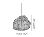 Clérachic pendant light dimension drawing, 1 of 3, every measurement marked in centimetres and inches.