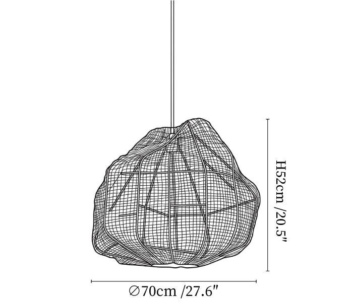 Clérachic pendant light dimension drawing, 3 of 3, every measurement marked in centimetres and inches.