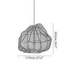 Clérachic pendant light dimension drawing, 3 of 3, every measurement marked in centimetres and inches.