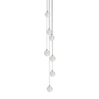 A narrow column of Clérachic crystal ball pendants hung at staggered heights from tightly gathered cables, on white.