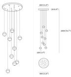 Clérachic pendant light dimension drawing, 6 of 10, every measurement marked in millimetres and inches.
