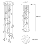 Clérachic pendant light dimension drawing, 9 of 10, every measurement marked in millimetres and inches.