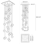 Clérachic pendant light dimension drawing, 10 of 10, every measurement marked in millimetres and inches.