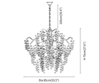 Dimension drawing of this Clérachic round chandelier, with its diameter, height and chain length marked.