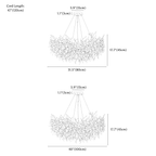 Clérachic chandelier dimension drawing, 2 of 4, every measurement marked in centimetres and inches.
