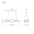 Clérachic chandelier dimension drawing, 150 cm, every measurement marked in centimetres and inches.