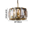 Clérachic small brass drum chandelier with a dimension drawing: 27 cm high and 48 cm wide, shown on white.