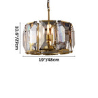 Clérachic small brass drum chandelier with a dimension drawing: 27 cm high and 48 cm wide, shown on white.