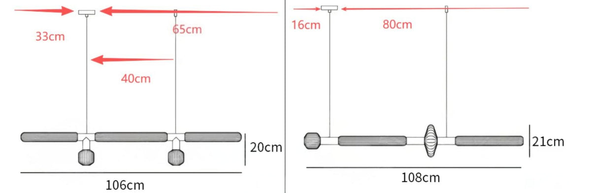 Dimension drawing of this Clérachic pendant, with its height and width marked in centimetres.