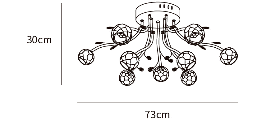 Dimension drawing of this Clérachic ceiling light, with its height and width marked.