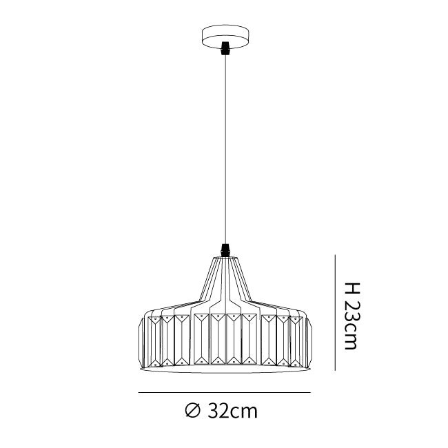 Clérachic pendant light dimension drawing, every measurement marked in centimetres.
