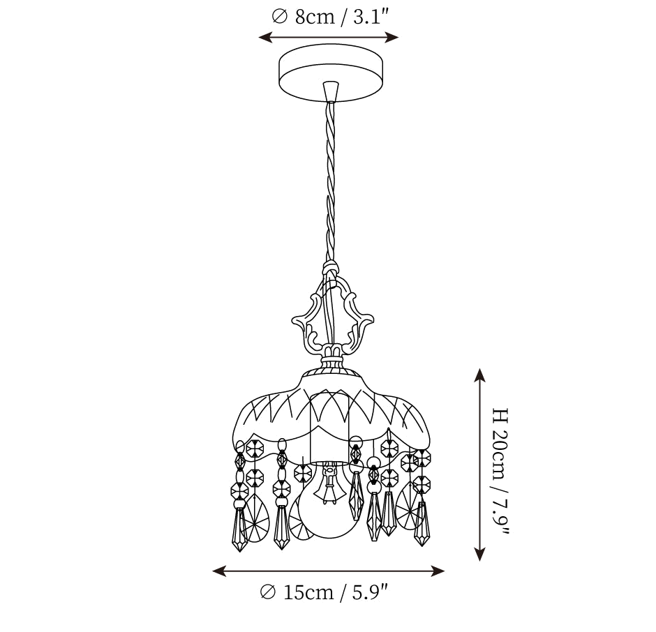 Dimension drawing of this Clérachic pendant light, with its height and width marked.