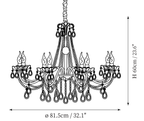 Clérachic pendant light dimension drawing, 2 of 2, every measurement marked in centimetres and inches.