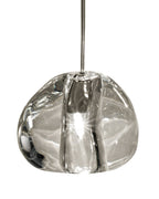 Close view of one clear glass head on this Clérachic pendant, hung from a slim steel cord on a plain white background.
