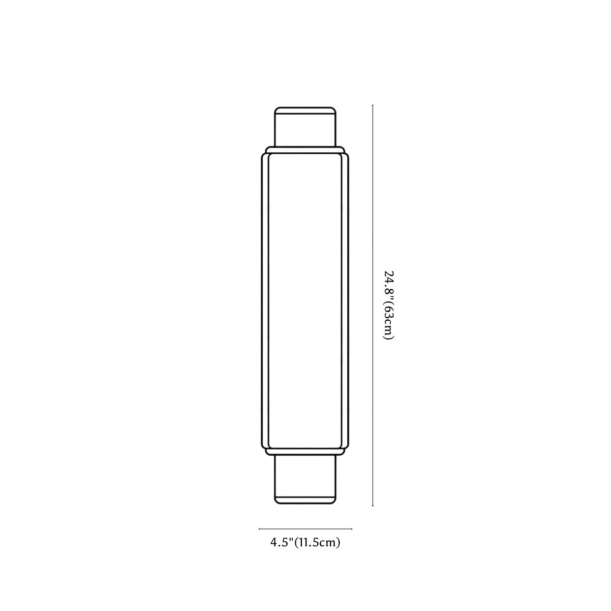 Clérachic wall light dimension drawing, 63 cm, every measurement marked in centimetres and inches.