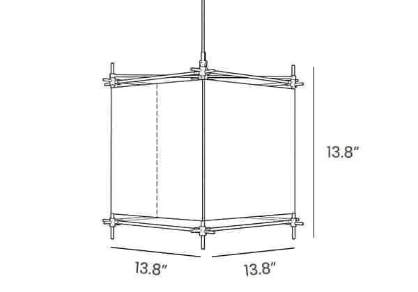 Dimension drawing of this Clérachic cube pendant, with its height and the width of each side marked.