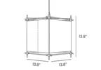 Dimension drawing of this Clérachic cube pendant, with its height and the width of each side marked.