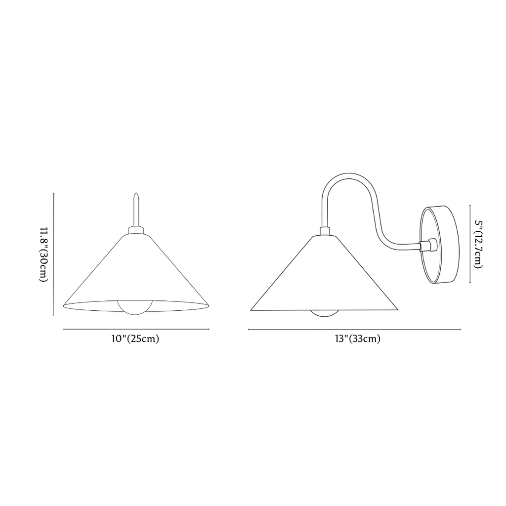 Clérachic wall light dimension drawing, every measurement marked in centimetres and inches.