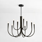 Black Clérachic chandelier with a slim black rod and plate, shown on a plain white backdrop with bare bulbs along looped arms.
