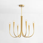 A single-tier Clérachic chandelier in a brass tone, cut out on white, with a long rod and round canopy.