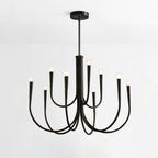Black Clérachic chandelier with two tiers of long looping arms, on a plain light backdrop with a round black canopy.