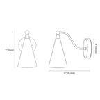 Clérachic wall light dimension drawing, every measurement marked in centimetres and inches.