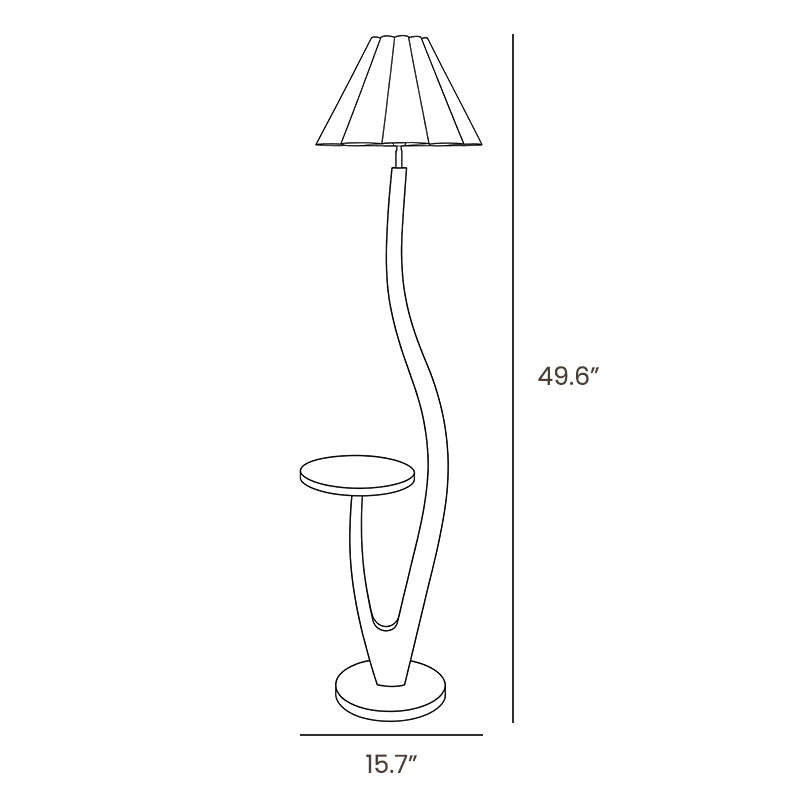 Dimension drawing of this Clérachic floor lamp with a pleated shade, with its height and base width marked.