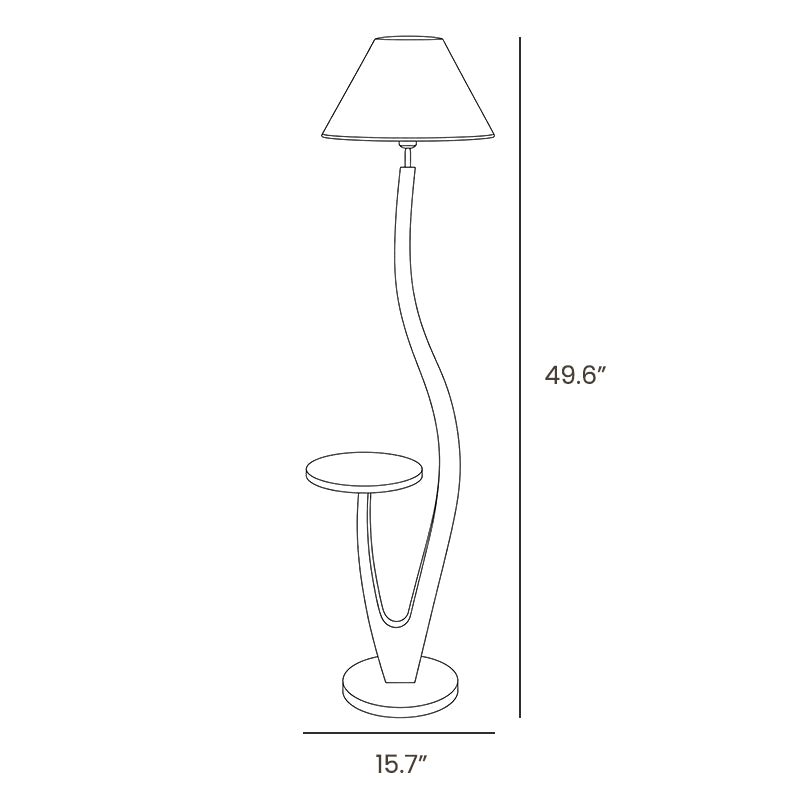 Dimension drawing of this Clérachic floor lamp with a tapered shade, with its height and base width marked.