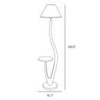 Dimension drawing of this Clérachic floor lamp with a tapered shade, with its height and base width marked.