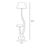 Dimension drawing of this Clérachic floor lamp with a rounded shade, with its height and base width marked.