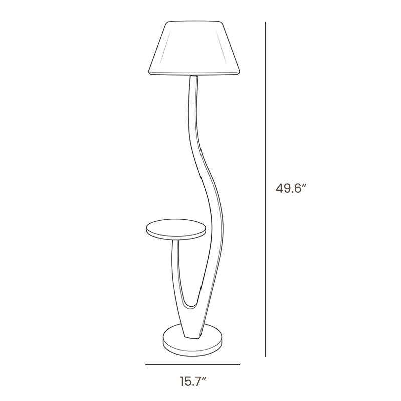 Dimension drawing of this Clérachic floor lamp with a rounded shade, with its height and base width marked.