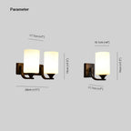 Dimension drawing for the Clérachic wall sconce: 1-light 17.7 cm / 7 in wide, 2-light 28 cm / 11 in wide, both 19 cm / 7.5 in tall, 10.1 cm / 4 in shade.