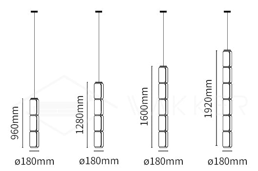 Dimension drawing of the cylindrical led pendant light, in outline against white.