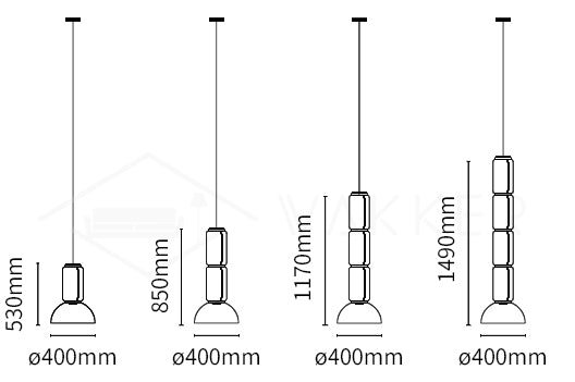 Dimension drawing of the cylindrical led pendant light, in outline against white.