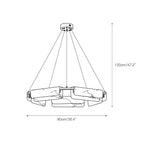 Dimension drawing of the five-head Clérachic Delia chandelier: 90 cm across and 120 cm from ceiling to fixture.