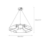 Dimension drawing of the three-head Clérachic Delia chandelier at 85 cm across and 120 cm from the ceiling.