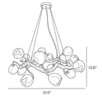 Dimension drawing of this Clérachic chandelier, with its height and width marked.