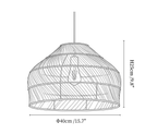Clérachic pendant light dimension drawing, 1 of 3, every measurement marked in centimetres and inches.