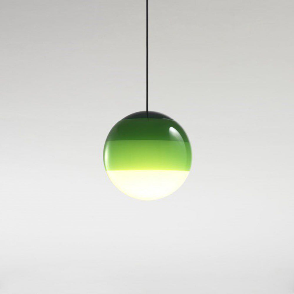 Bottle green globe of the Clérachic dipped gradient glass pendant light, its lower half opal white for a soft spread of light.