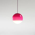 The magenta Clérachic dipped gradient glass pendant light on its colour-matched cord, shown against a plain grey backdrop.