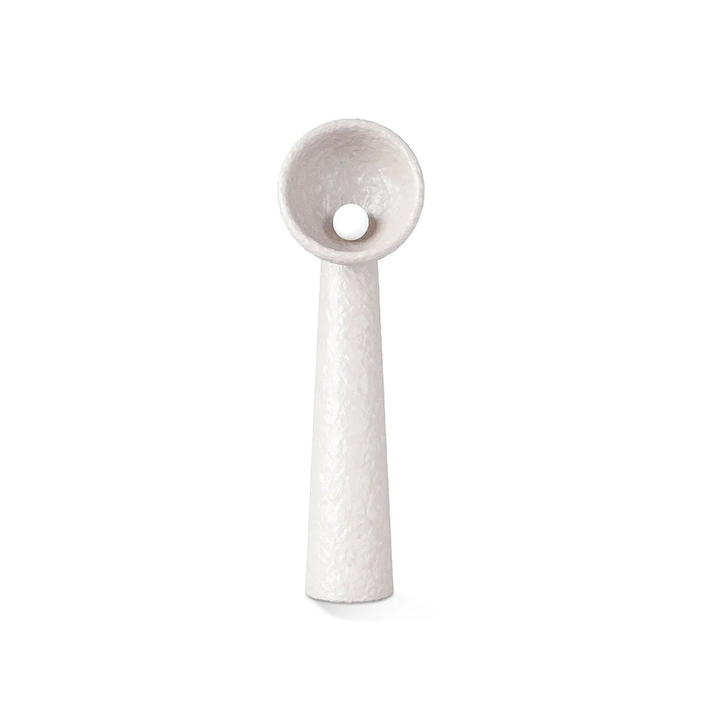 White textured Clérachic floor lamp with a tapering stem and an open bowl shade, on a plain white background.