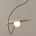 Clérachic pendant with a wide cream disc, a soft gold inner face and a glowing opal globe on a looping black cord.