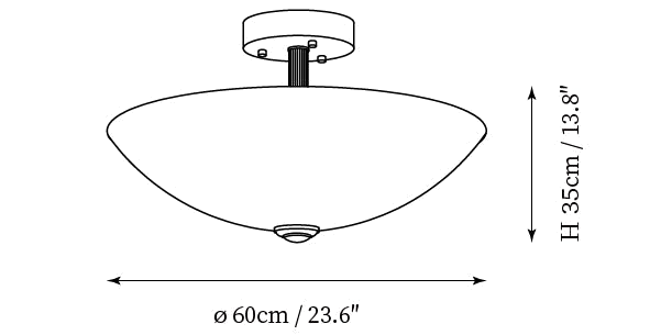 Dimension drawing of this Clérachic ceiling light, with its height and width marked.