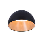 A larger black Clérachic dome ceiling light with an oak-effect interior, cut out on a white backdrop.